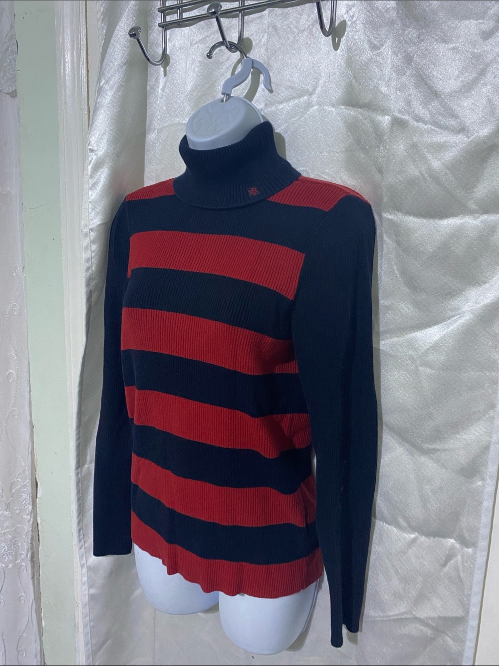 Lauren Ralph Lauren Black and Red Striped Turtleneck Sweater